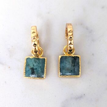 The Square Emerald Gold Plated Gemstone Earrings, 4 of 7