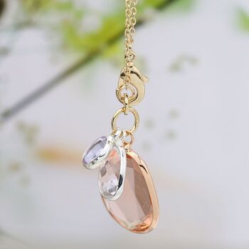 Golden Necklace With Pink Crystal And Amethyst Charm, 6 of 7