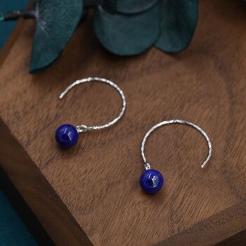 Sterling Silver Genuine Lapis Lazuli Bead Dangle Earrings, 2 of 11