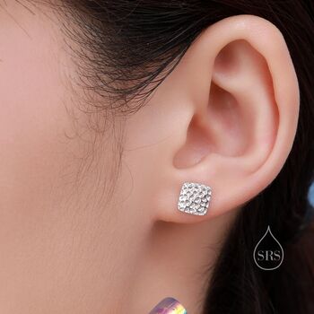 Hammered Square Stud Earrings In Sterling Silver, 3 of 12