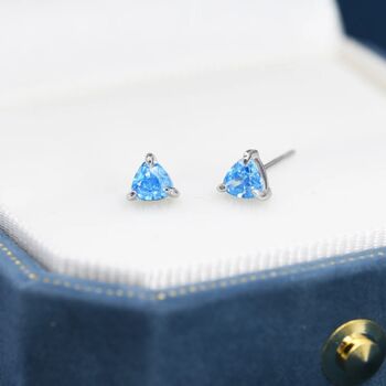 Trillion Cut Aquamarine Blue Cz Stud Earrings, 2 of 11