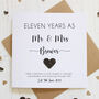 Personalised 11th Wedding Anniversary Card With Steel Heart, thumbnail 1 of 8