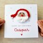 Personalised Crochet Santa Baby 1st Christmas Card, thumbnail 1 of 4