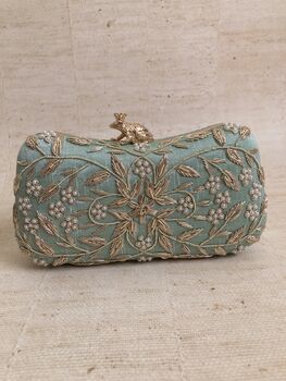 Handcrafted Mint Green Silk Clutch Bag, 4 of 8