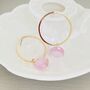 Gold Plated Hoop Earrings With Pink Faceted Polished Glass Stone, thumbnail 2 of 5