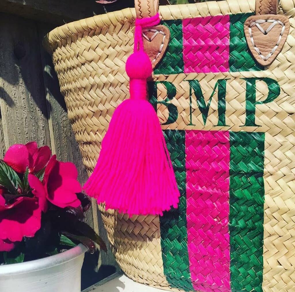 Hand Woven And Hand Painted Monogram Stripe Basket, 1 of 11
