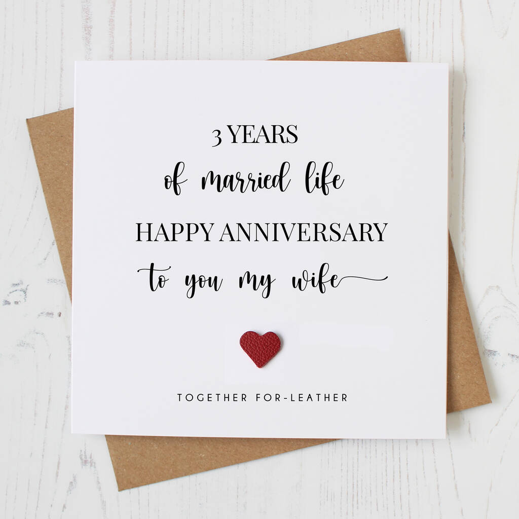 Three Year Leather Wedding Anniversary Card For Wife By Hope and Love