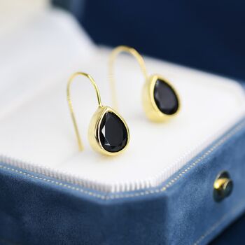 Onyx Black Cz Droplet Drop Hook Earrings, 4 of 12