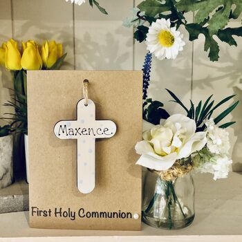 Personalised First Communion Cross Wooden Keepsake Card, 4 of 7