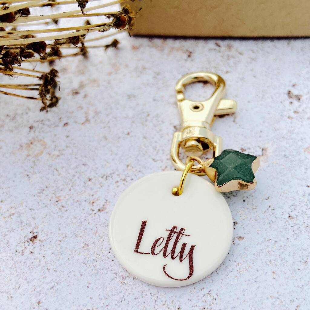 Personalised Green Crystal Keyring By CARYS BOYLE CERAMICS
