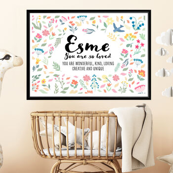 Personalised Girls Affirmations You Are So Loved Custom Art Print, 2 of 5
