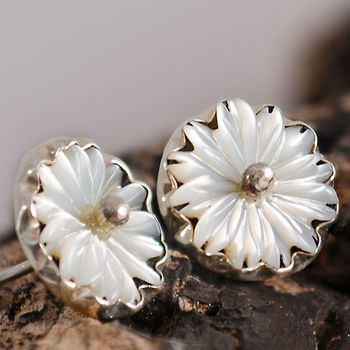 Daisy Flower Pearl And Sterling Silver Stud Earrings, 3 of 4