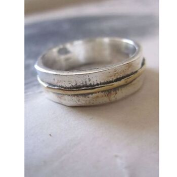 925 Silver And Gold Stripe Ring, 2 of 5