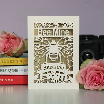 Personalised Papercut Bee Mine Valentines Card, 6 of 6
