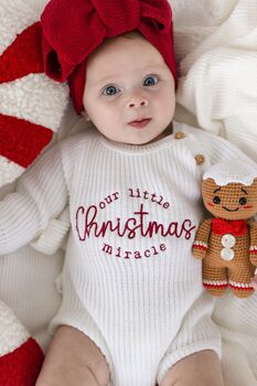 Our Little Christmas Miracle Embroidered New Baby Knitted Romper, 2 of 10