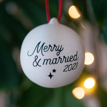 Merry And Married First Christmas Wedding Bauble, 3 of 6