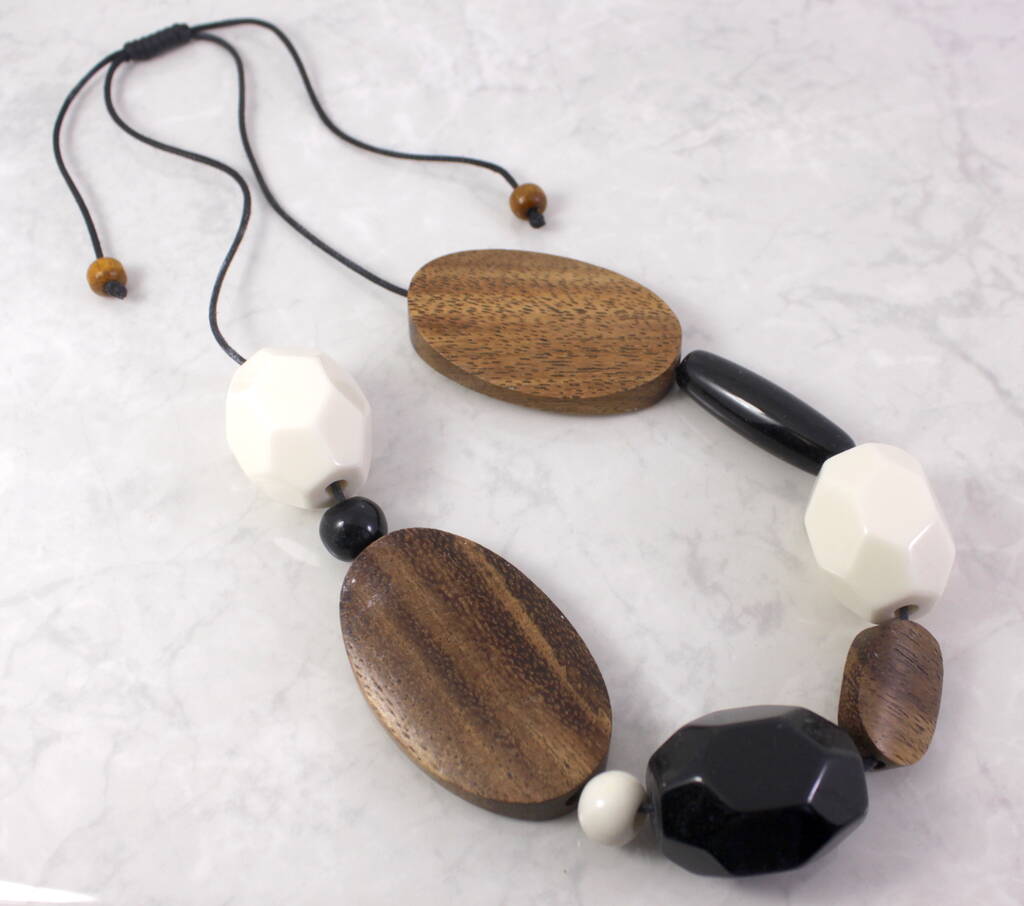 Black And White Chunky Wooden Bead Necklace By Lucy Loves Neko