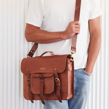 Personalised Lifetime Guarantee Handmade Leather Laptop Bag, 3 of 6