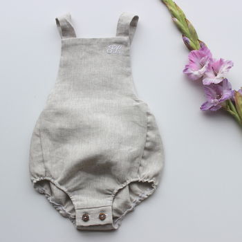 Personalised Bohdi Unisex Linen Baby Romper, 9 of 11