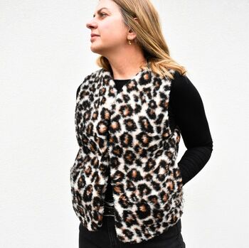 Wool Merino Short Gilet In Leopard Print, 2 of 8