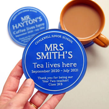 Personalised Blue Plaque Coaster Gift For Teacher, 4 of 5