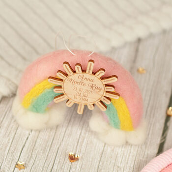 Personalised Felt Rainbow New Baby Ornament Gift, 2 of 3