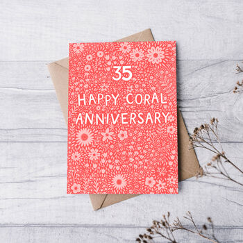 Coral Floral 35th Anniversary Card, 2 of 2