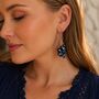 Long Gold Plated Navy Crystal Bead Cluster Earrings, thumbnail 1 of 8