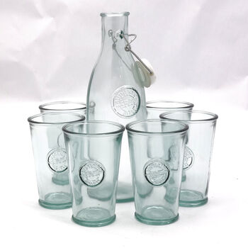 Recycled Glass Drink Set | Bottle /Carafe | Six Glasses, 2 of 9