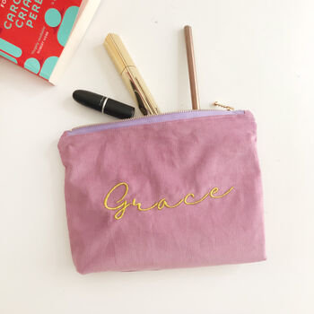 Personalised Corduroy Make Up Pouch Bags Lavender, 4 of 6
