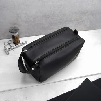 Men's Large Leather Travel Toiletry Wash Bag, 2 of 5