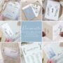 Periwinkle Wedding Menu Cards With Guest Name Tags And Ribbon, thumbnail 4 of 7