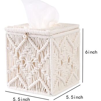 Tissue Box Cover Boho Square Macrame Tissue Holder, 6 of 6