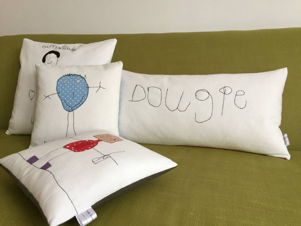 your child's first hand writing on a cushion by kay buckley designs