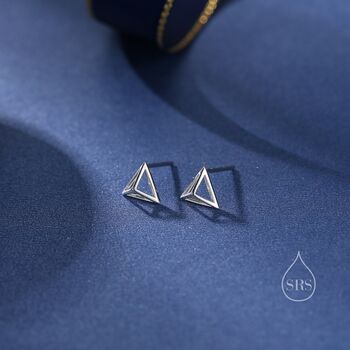 Sterling Silver Hollow Pyramid Spike Stud Earrings, 4 of 12