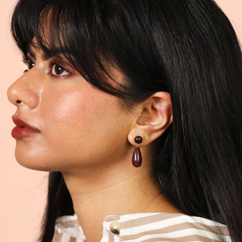 Purple Tortoiseshell Drop Earrings In Gold, 3 of 3