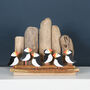 Six Puffins With Driftwood Backdrop Decoration, thumbnail 1 of 3