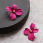 Fuchsia Pink Hand Painted Flower Shaped Stud Earrings, thumbnail 1 of 4