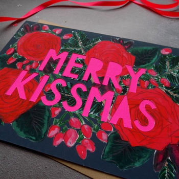Merry Kissmas Neon Floral Papercut Christmas Card, 4 of 5