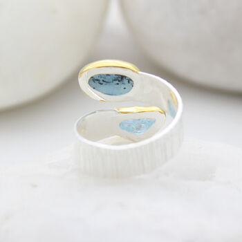 Aquamarine And Kyanite Gemstone Textured Silver Ring, 4 of 5