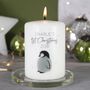 Personalised First Christmas Baby Penguin Pillar Candle, thumbnail 5 of 9