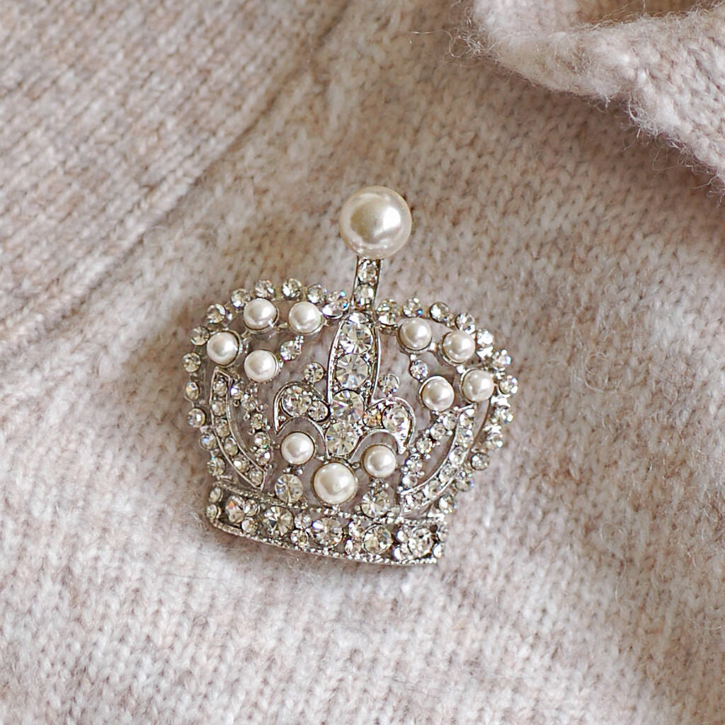 Vintage Style Pearl Crown Brooch, 1 of 5