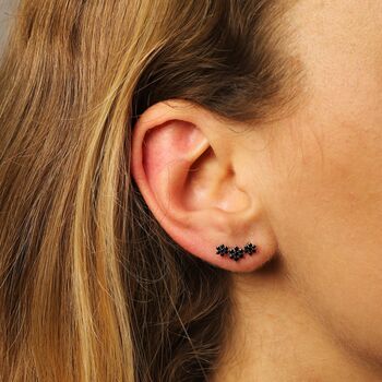 Black Crystal Flower Ear Climbers, 4 of 5