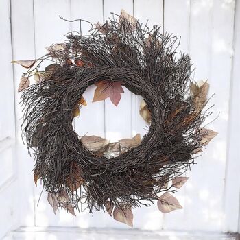 Light Up Maple Leaf Autumn Rattan Wreath, 7 of 7