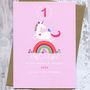 Unicorn First Birthday Card Or Pick Your Age, thumbnail 2 of 8