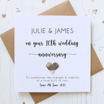 10th Wedding Anniversary Card With Tin Heart, 3 of 8