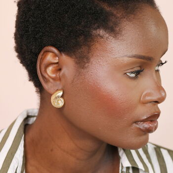 Spiral Shell Pearl Stud Earrings In Gold Plating, 3 of 4