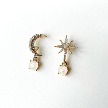Mismatch Jewelled Moon And Star Earrings, 2 of 2