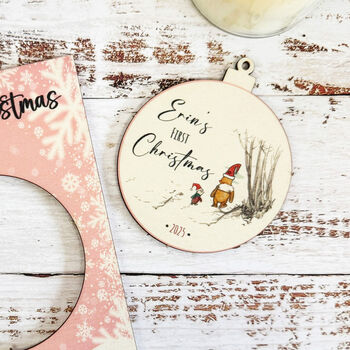 Personalised Pooh Bear Pink First Christmas Keepsake Card, 4 of 5