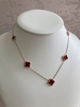 18 K Gold Plated Clover Necklace Rose Gold Maroon, 5 of 7